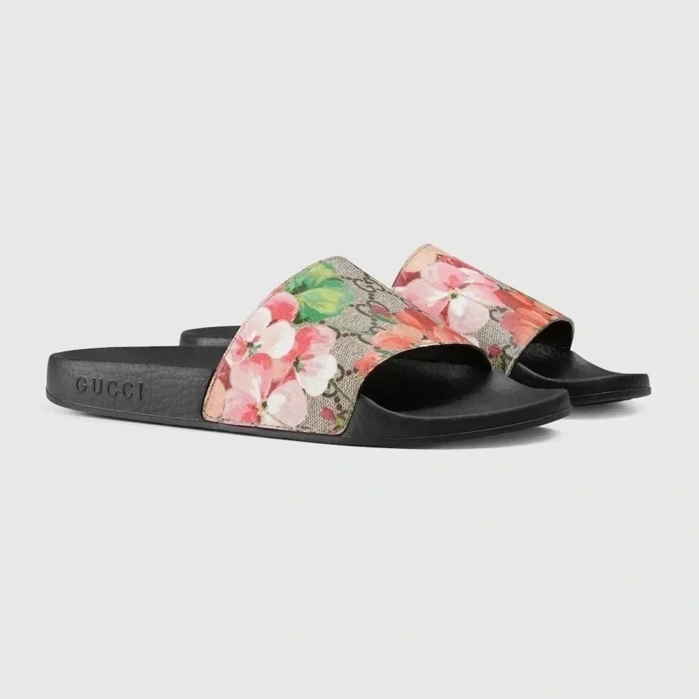 Gucci GG Blooms Supreme Floral Slide Slip On Rubber Sandals Flats EU 34
